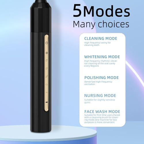 Sonic Electric Toothbrush with 10 Brush Heads for Adults and Children, Up to 30 Days on a Single Charge, 5 Modes, Built-in 2-Minute Smart Timer, IPX8 Waterproof Electric Toothbrush (Black)