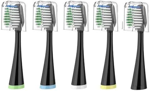 Replacement Toothbrush Heads for Waterpik Complete Care 5.0/9.0 (CC-01/WP-862), with Covers, 5 Count, Black
