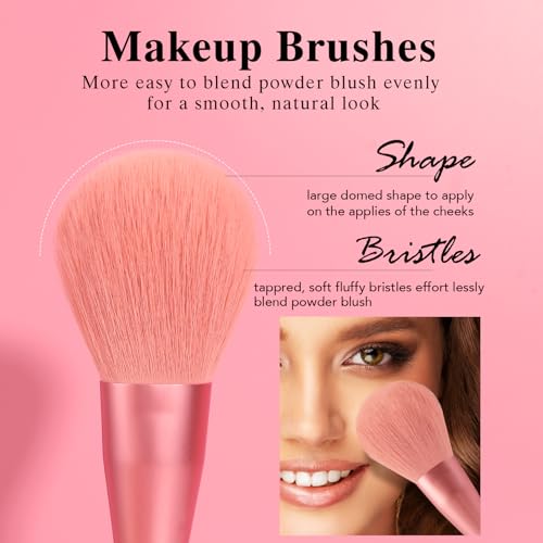Makeup Brush Set with Storage Bag&Case Organic Environmental Vegan Bristles Complete Kit for Professional and Beginner Soft Synthetic Hairs for Eyeshadow, Eyebrow, Concealer, Foundation, Powder, Blend