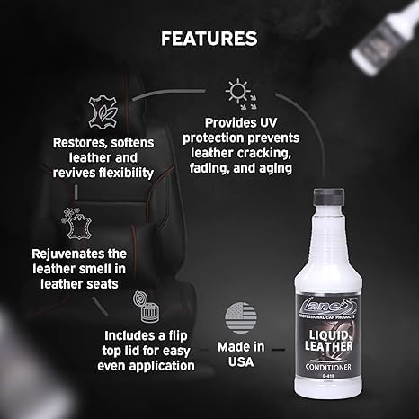 LANE'S Liquid Leather Conditioner- Car Leather Protection, Leather Conditioner- Softens Leather, Revives Flexibility, Prevents Fading and Cracking, Easy Application (32 OZ)
