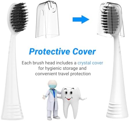 Replacement Brush Heads for Burst Original & Pro Sonic Electic Toothbrushes, 5 Count with Travel Covers, White for Adults