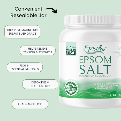 Epsoothe 5 Lbs Jar Epsom Salt Bath & Foot Soak and Scrub | Pure & Natural Magnesium Sulfate USP | Soothes Muscles & Joints, Enhances Well-Being