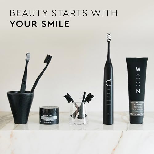 MOON Charcoal Toothpaste, Whitening Stain Removal with Cavity Protection - SLS Free Teeth Whitening Toothpaste with Fluoride - Vegan - Reduce Plaque & Support Gum Health - Peppermint (4.2 Oz)