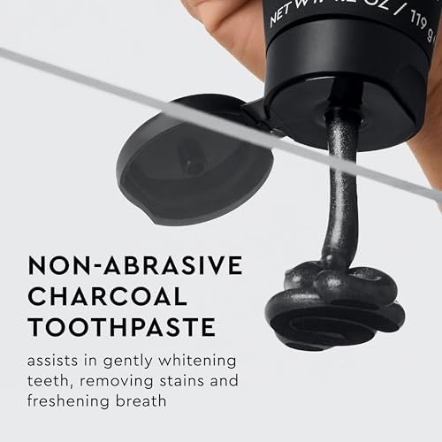 MOON Charcoal Toothpaste, Whitening Stain Removal with Cavity Protection - SLS Free Teeth Whitening Toothpaste with Fluoride - Vegan - Reduce Plaque & Support Gum Health - Peppermint (4.2 Oz)