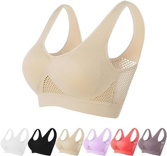 2024 Upgrade Breathable Cool Liftup Air Bra, Large Size Air Bra Breathable and Comfortable Mesh Sports Bra for Women Beige
