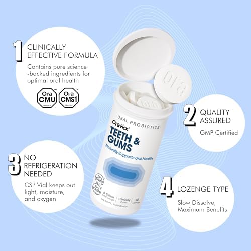 Teeth & Gums Dental Probiotic, 8 Billion CFU - Naturally Supports Oral Health, Fresh Breath, and Immunity, Oral Probiotic Supplement, Grape Flavor 30 Lozenges 1-PK