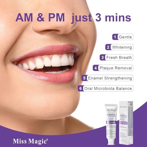 Miss Magic Purple Luxe Whitening Toothpaste – Fluoride Free,Color Correcting,Probiotic Oral Care,Fights Stains,Freshens Breath,Brightens Yellow Teeth,Supports Enamel Health 4.3oz