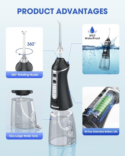 Water Dental Flosser, Portable Oral Irrigator with 10OZ Water Tank, 7X Deep Cleaning, 5 Nozzle Options, IPX7 Waterproof, Travel-Friendly