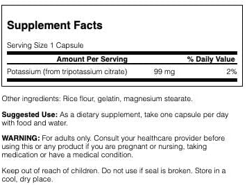 Swanson Potassium Citrate - Mineral Supplement Promoting Heart Health & Energy Support - Aids Optimal Nerve & Kidney Function with Natural Ingredients - (120 Capsules, 99mg Each) (4 Pack)