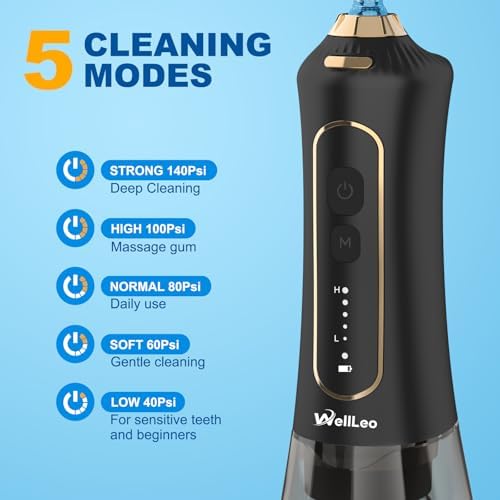 Water Flosser for Teeth, 300ML Cordless Oral Irrigator Rechargeable Dental Flosser Picks with 5 Modes 5 Jet Tips,IPX7 Waterproof Teeth Cleaner for Braces Gum Care, Home Travel Use