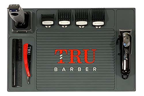 Tru Barber Organizer Mat 18'' X 13'' (Charcoal Grey) Flexible Pvc Station Mat, Salon Barbershop Work Station Pads, Beauty Salon