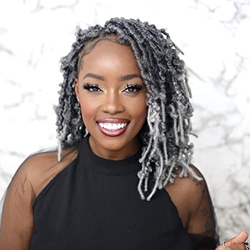Toyotress Butterfly Locs Crochet Hair - 10 Inch 7Pcs Ombre Gray Pre-Twisted Distressed Crochet Braids, Short Bob Faux Locs Pre-L