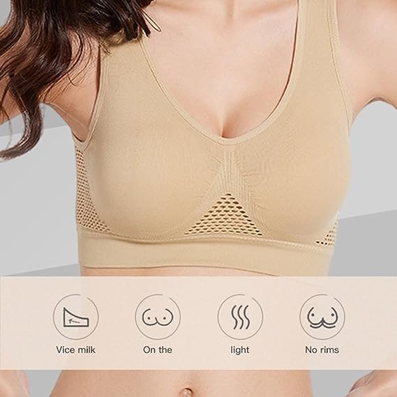 2024 Upgrade Breathable Cool Liftup Air Bra, Large Size Air Bra Breathable and Comfortable Mesh Sports Bra for Women Beige
