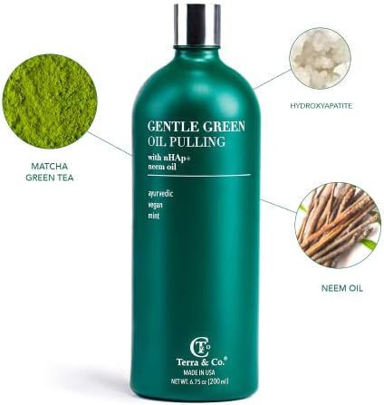 Terra & Co. Gentle Green Oil Pulling for Teeth and Gums - Vegan Natural Mouthwash No Alcohol or Fluoride to Improve Oral Health - Made with Cold Pressed Plant Oils and Nano Hydroxyapatite | 6.75 oz