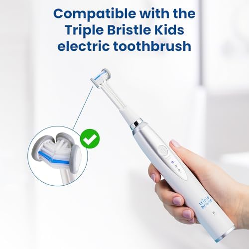 Triple Bristle Kids Sonic Toothbrush | 2 Pack Replacement Head Refill | 3-Sided Brushing to Clean Teeth and Gums | Dentist Created & Approved | Safe on Braces