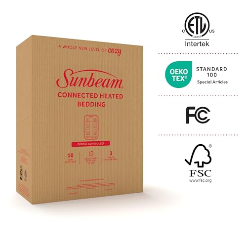 Sunbeam Polyester Wi-Fi Connected Mattress Pad, Electric Blanket, 10 Heat Settings, Queen Size