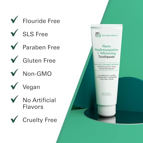 M3 Naturals Fluoride Free Nano Hydroxyapatite Toothpaste, Remineralizing & Whitening Formula for Sensitive Teeth, Promotes Healthy Gums and Fresh Breath, 4.23 OZ (120 G) 3 Pack