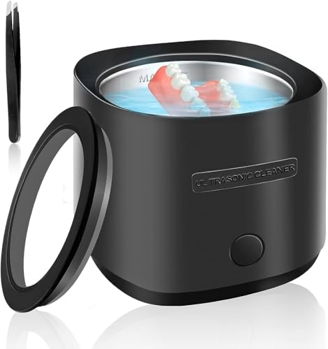 Ultrasonic Retainer Cleaner for Denture: Ultra Sonic Dental Cleaning - Mouth Guard Cleaner for Aligner 24W 220ML (Black)