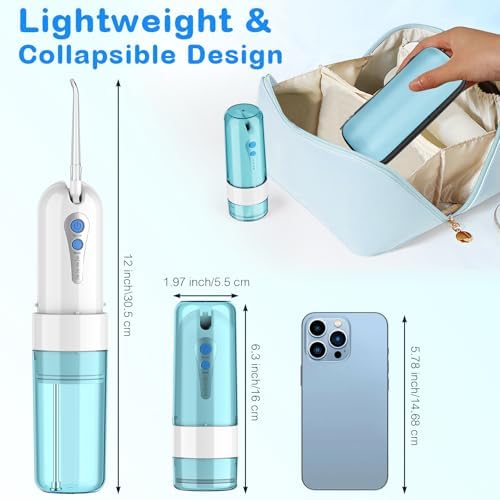 Water Dental Flosser for Teeth Cleaning and Flossing with Travel Size Case – Rechargeable Oral Irrigator, Water Flosser for Adults, IPX7 Waterproof, 5 Jet Tips & 4 Modes