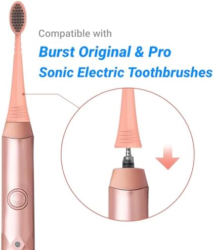 Replacement Brush Heads for Burst Original & Pro Sonic Electic Toothbrushes, 5 Count with Travel Covers, Rose Gold for Adults