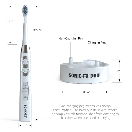 Duo Rechargeable Electric Toothbrush Set - with 14 Brush Heads, 3 Modes, Smart Auto-Timer, Charging Dock Holder - Dual Handle Electric Tooth Brush for Adults & Kids, Black and White