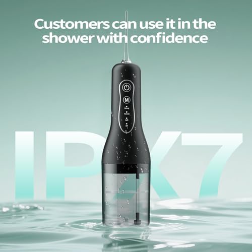 Water Flosser Teeth Cleaner, 4 Modes Rechargeable Portable Cordless Oral Irrigator 260ML Electric Dentel Flossers with DIY Strength, IPX7 Waterproof Travel Flossing Cleaning Picks for Home, Travel