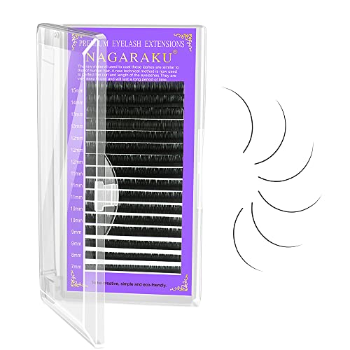 Nagaraku 5 Trays Eyelash Extensions Individual Lashes 0.12Mm C Curl 11/12/13/14/15Mm In 1 Pack Classic Matte Black Natural Profe