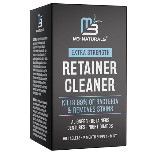 Retainer Cleanser Tablets Cleaner, Removes Odors Discoloration Stains and Plaque 2 Month Supply Denture Cleansers Retainers Mouth Guards Denture Bath Mint by M3 Naturals