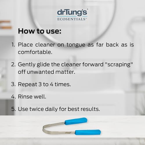 DrTungâ€™s Stainless Tongue Scraper - Tongue Cleaner for Adults, Kids, Helps Freshens Breath, Easy to Use Comfort Grip Handle, Comes with Travel Case - Stainless Steel Tongue Scrapers (2 Count)