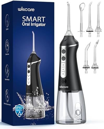 Water Dental Flosser, Portable Oral Irrigator with 10OZ Water Tank, 7X Deep Cleaning, 5 Nozzle Options, IPX7 Waterproof, Travel-Friendly