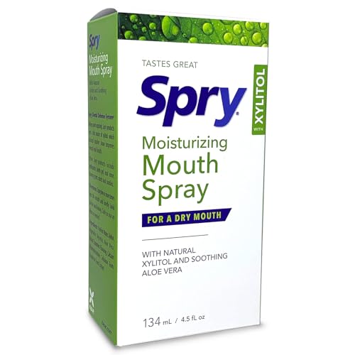 Spry Natural Xylitol Moisturizing Dry Mouth Spray, Stop Bad Breath, Increase Saliva Production, Non-GMO, Gluten-Free On The Go Oral Care with Spearmint Flavor, 4.5 fl.oz (Pack of 1)