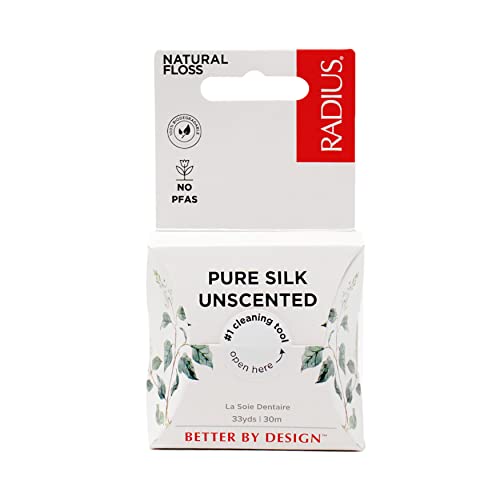 RADIUS Dental Floss, Natural Floss, Unscented Silk, 33 Yards, Compostable & Non-Toxic Oral Care Designed to Help Fight Plaque, Pack of 3