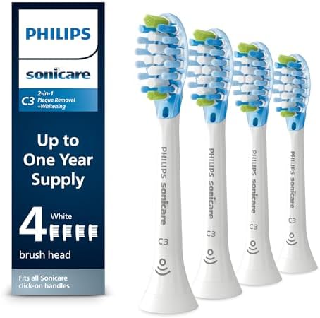 Philips Sonicare Genuine C3 Premium Plaque Control Toothbrush Heads, One Year Supply, 4 Brush Heads, White, HX9044/65