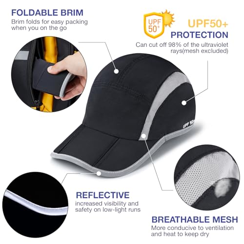 2 Pack Foldable Sports Hat for Men and Women with UPF 50+ Sun Protection Runner Cap Adjustable Washable Hat…