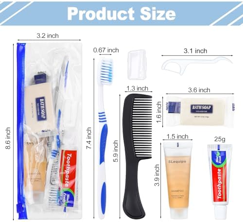 Pack of 25 Hygiene Kit, Hygiene Kit Bulk, Individually Packed, Travel Hygiene Kit with Toothbrush, Toothpaste, Comb, Shampoo, Soap and Floss Picks, Home, Suitable for Hotel, Camping, Travel