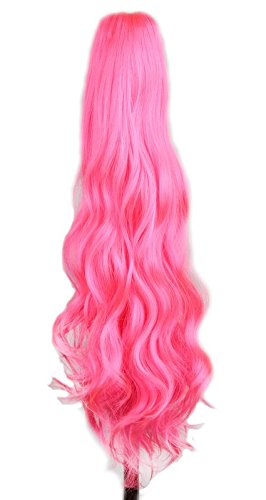 Yuehong Long Wavy 21'' Colorful Clip In/On Hair Extensions Piece Curly Claw Ponytail Wig (Hot Pink)