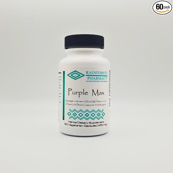 Purple Max - 60 Vegetable Capsules | Wildcrafted Natural Purple Corn Cob & Extract and 15% Phenolic Compound | Non-GMO, Herbal Supplement