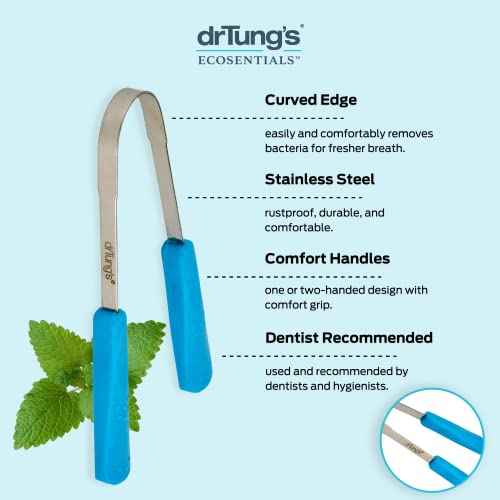 DrTungâ€™s Stainless Tongue Scraper - Tongue Cleaner for Adults, Kids, Helps Freshens Breath, Easy to Use Comfort Grip Handle, Comes with Travel Case - Stainless Steel Tongue Scrapers (2 Count)