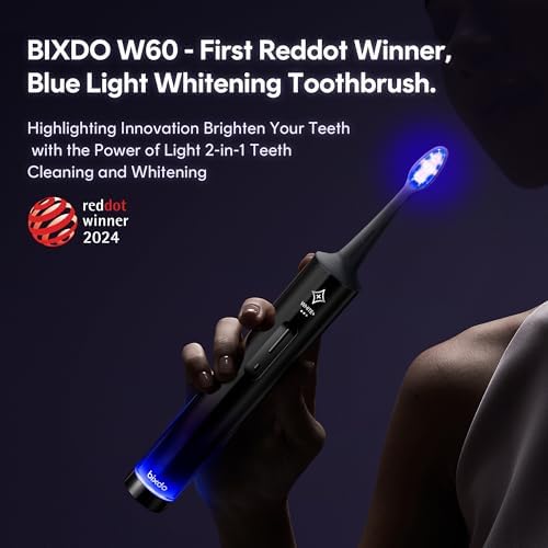 Whitening Electric Toothbrush W60 - Oscillating & Sonic Blue Light Technology with Pap Toothpaste for Sensitive Teeth, 2-in-1 Cleaning + Whitening, 180-Day Battery, Smart AI Brushing Modes