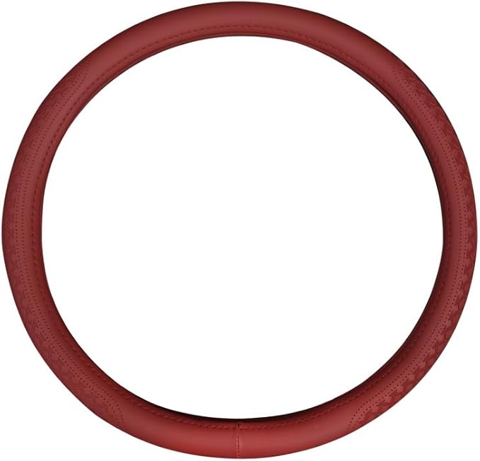 Wood Car Steering Wheel Cover Rubber Inner Ring All Car Universal Four Seasons Universal Thin Fiber Leather Anti-Slip 16 17 18 19inch for Truck (17inch, red)