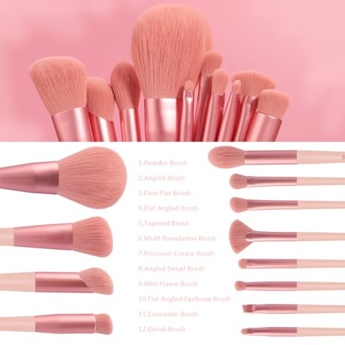 Makeup Brush Set with Storage Bag&Case Organic Environmental Vegan Bristles Complete Kit for Professional and Beginner Soft Synthetic Hairs for Eyeshadow, Eyebrow, Concealer, Foundation, Powder, Blend