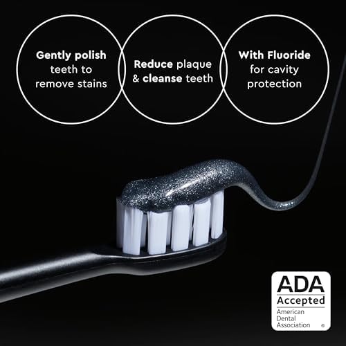 MOON Charcoal Toothpaste, Whitening Stain Removal with Cavity Protection - SLS Free Teeth Whitening Toothpaste with Fluoride - Vegan - Reduce Plaque & Support Gum Health - Peppermint (4.2 Oz)