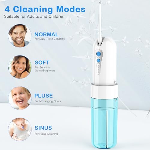 Water Dental Flosser for Teeth Cleaning and Flossing with Travel Size Case – Rechargeable Oral Irrigator, Water Flosser for Adults, IPX7 Waterproof, 5 Jet Tips & 4 Modes
