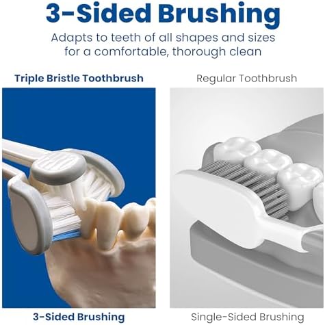 Triple Bristle Kids Sonic Toothbrush | 2 Pack Replacement Head Refill | 3-Sided Brushing to Clean Teeth and Gums | Dentist Created & Approved | Safe on Braces