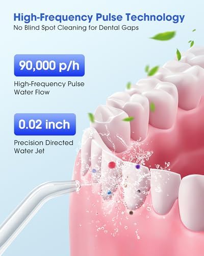 Water Dental Flosser, Portable Oral Irrigator with 10OZ Water Tank, 7X Deep Cleaning, 5 Nozzle Options, IPX7 Waterproof, Travel-Friendly
