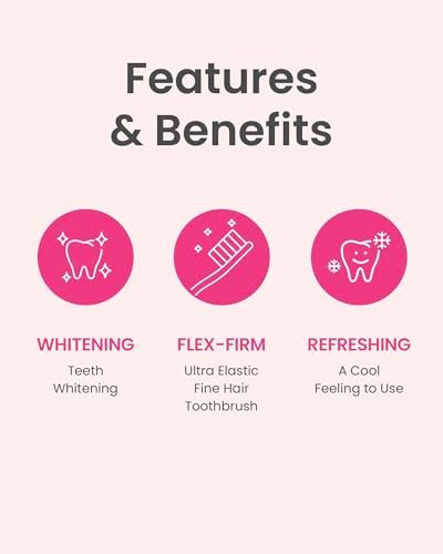Euthymol Whitening Toothbrush (Pink, 6 Count) - Premium Soft Dual-Tension Bristles. Advanced Plaque Removal, Stain Reduction.