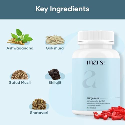 Mars Natural Surgemax Caps : Powered with Shilajit and Safed Musli | Natural Energy Booster | Strength,Stamina,Immunity - Pack of 1| 60 N