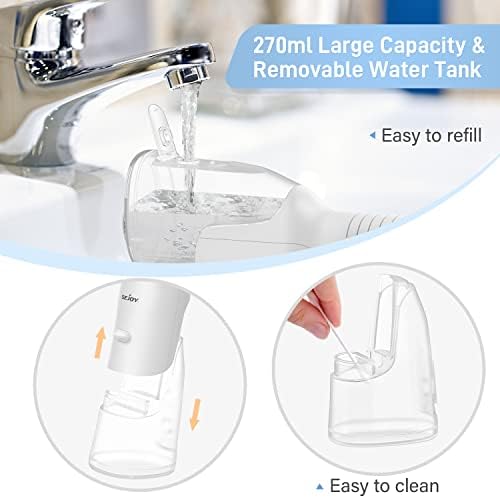 Sejoy Water Flosser, Water Dental Flosser Water Flosser Cordless Rechargeable, Oral Irrigator Rechargeable for Home Travel Office, 270ML IPX7 Waterproof 5 Cleaning Modes and 5 Jet Tips