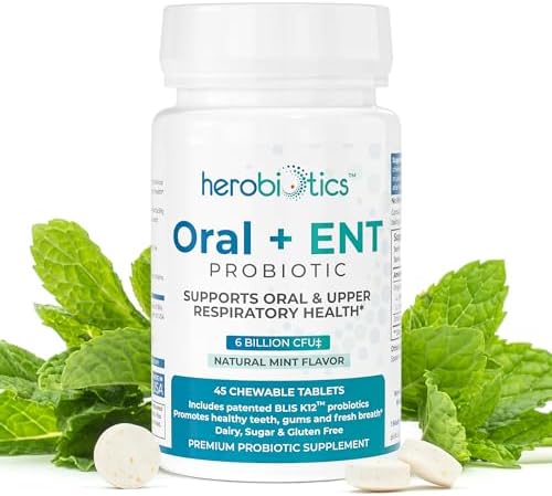 Oral Probiotics for Better Breath, Gingivitis, Strep Throat, Tonsil Stones, ENT - 6 Bn CFU Oral Probiotics with Lactobacillus Reuteri, L. Plantarum & BLIS K12-45 Chewable Tablets