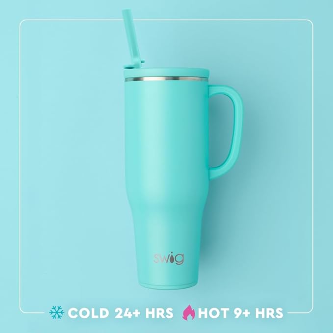 Swig Life 40oz Leak Proof Mega Mug, 40oz Leak Proof Tumbler with Handle and Straw, Extra Large Insulated Tumblers, Cup Holder Friendly Travel Mug, Reusable Leakproof Water Bottle (Jockey Club)